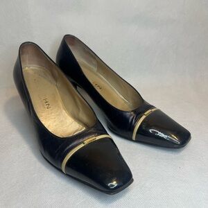 Authentic St. John luxury designer vintage black leather heels pumps